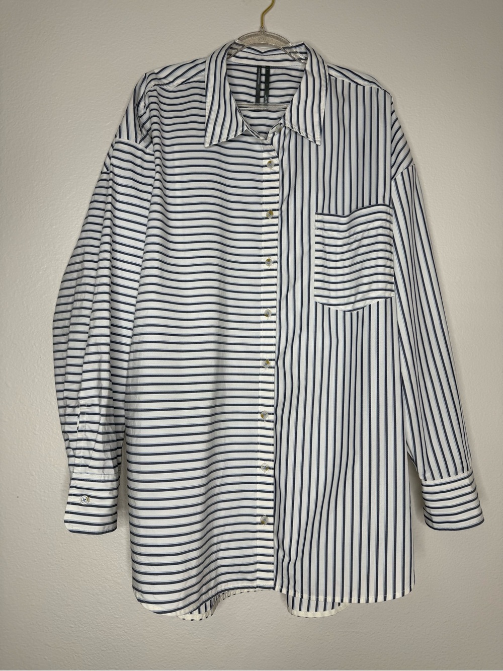 Anthropologie Striped Button Front Tunic White & Navy Oversized Lg